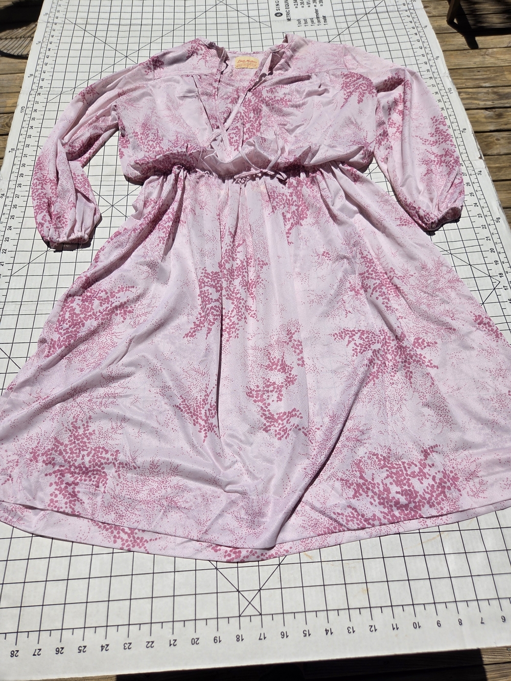 Vintage Romantic Sz L Women’s Pink Printed Midi Dress Blouson